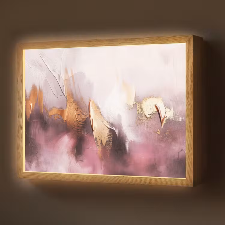 Paars - Abstract - Verf - Goud Light Box met batterij (Wandlamp) middel -z3d_website