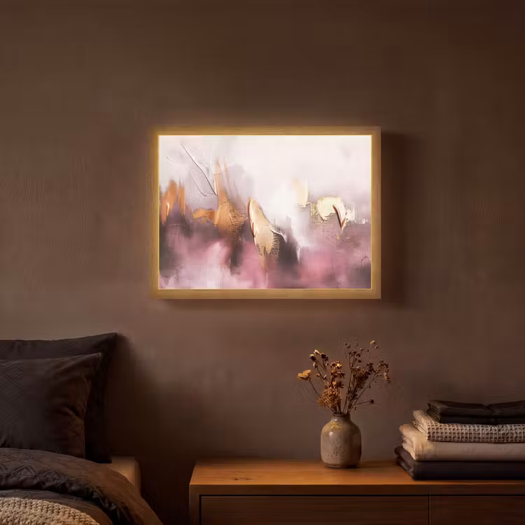 Paars - Abstract - Verf - Goud Light Box met batterij (Wandlamp) middel -sfeer4