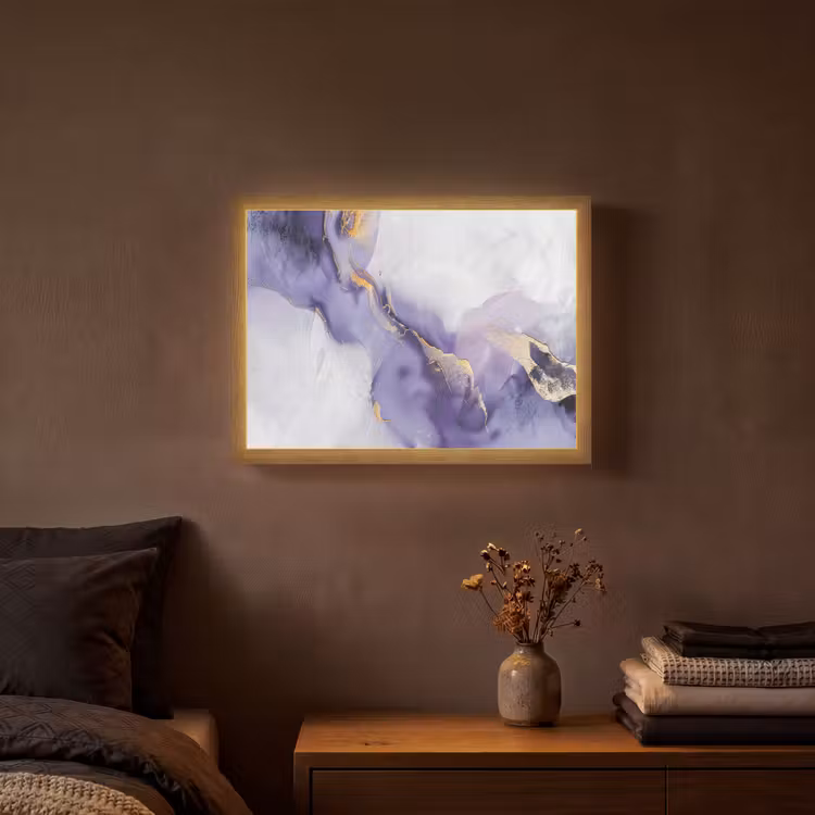 Paars - Modern - Marmer - Abstract Light Box met batterij (Wandlamp) middel -sfeer4