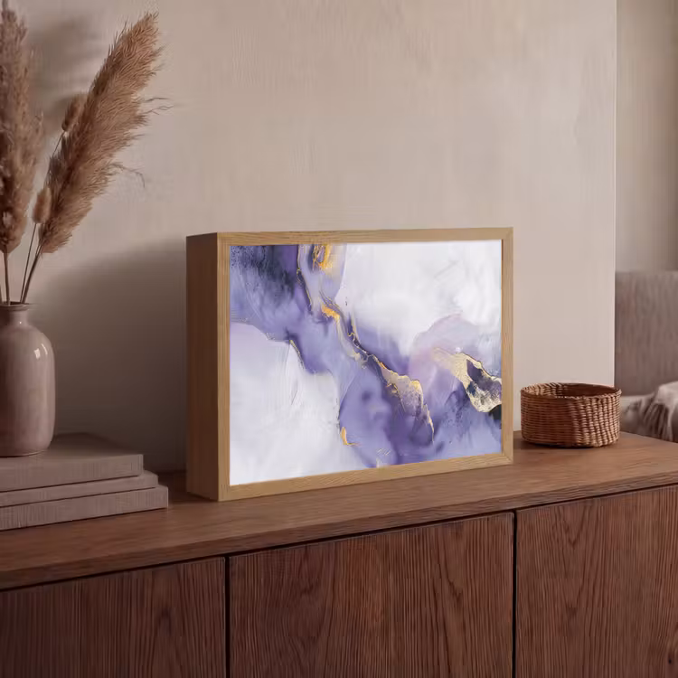 Paars - Modern - Marmer - Abstract Light Box met batterij (Wandlamp) middel -sfeer2