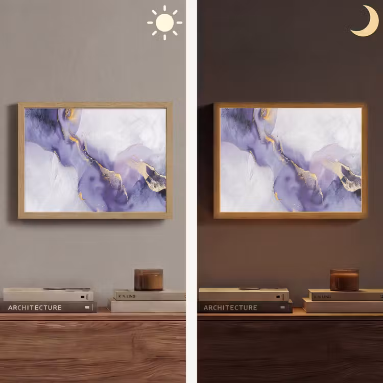 Paars - Modern - Marmer - Abstract Light Box met batterij (Wandlamp) middel -sfeer3