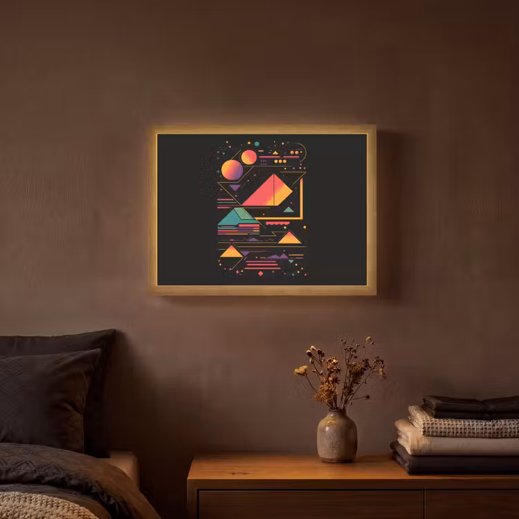Piramides - Cirkels - Neonkleuren - Geometrisch Light Box met batterij (Wandlamp) middel -sfeer4
