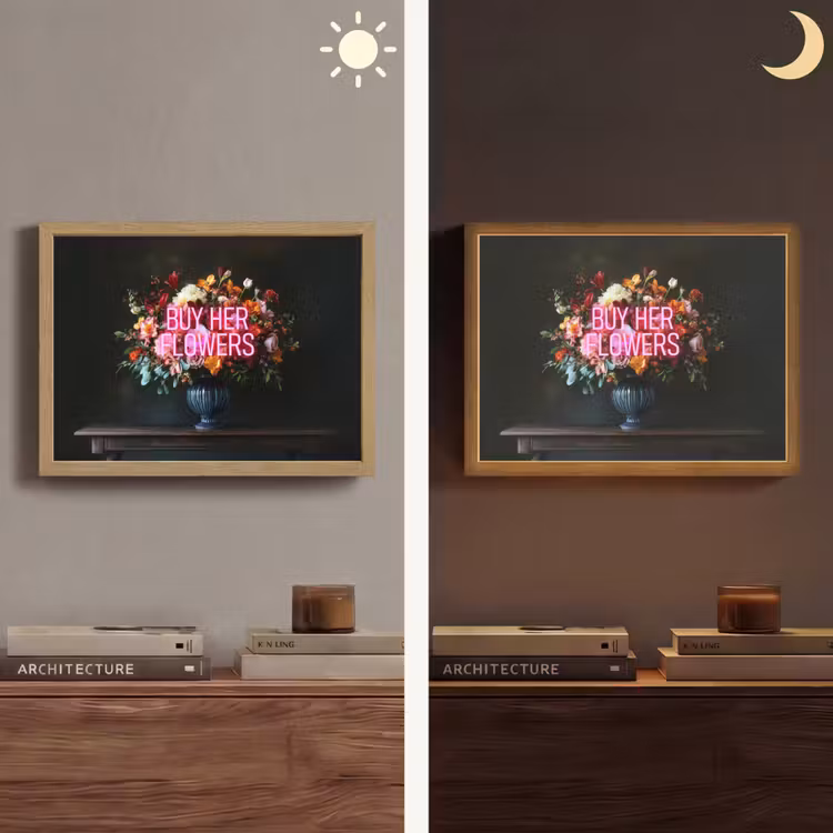 Quote - Bloemen - Vaas - Neon Light Box met batterij (Wandlamp) middel -sfeer3