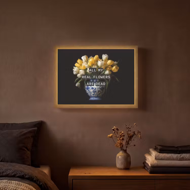 Quotes - Bloem - Tulp - Geel Light Box met batterij (Wandlamp) middel -sfeer4