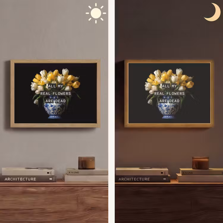 Quotes - Bloem - Tulp - Geel Light Box met batterij (Wandlamp) middel -sfeer3