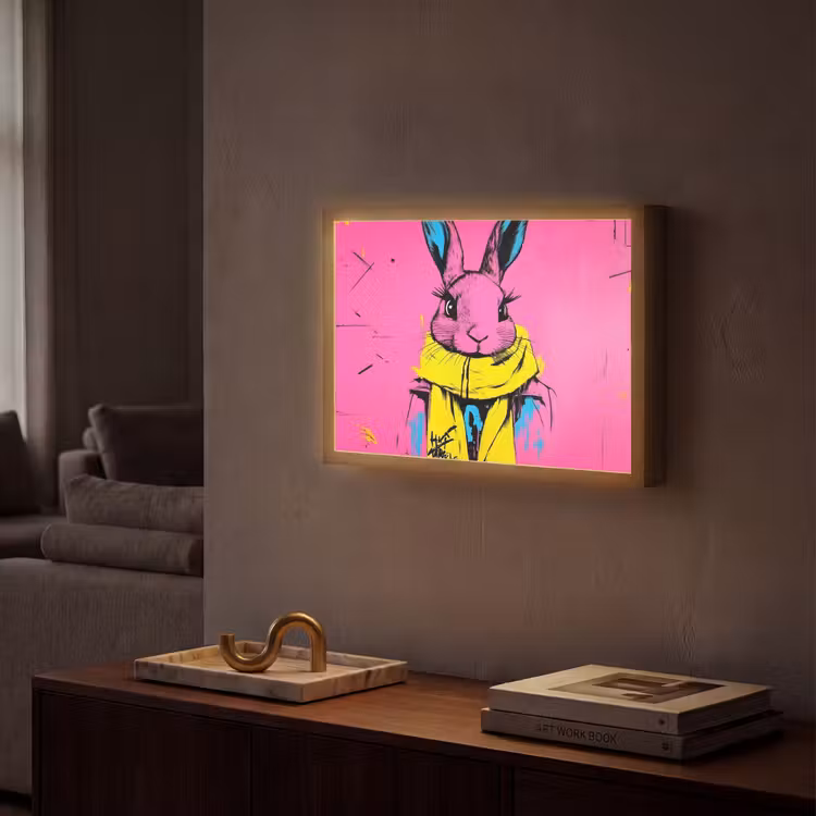 Konijn - Felroze - Sjaal - Abstract Light Box met batterij (Wandlamp) middel -sfeer1