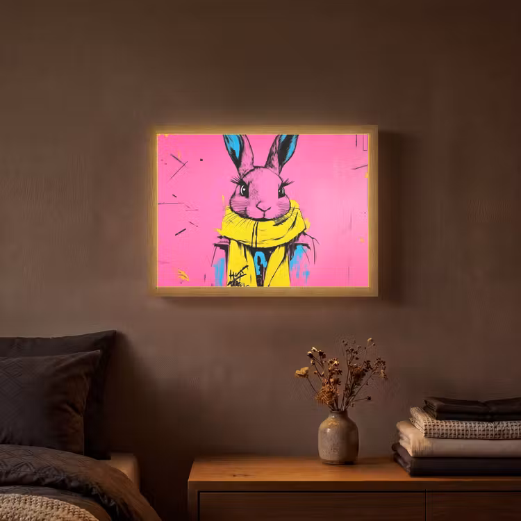 Konijn - Felroze - Sjaal - Abstract Light Box met batterij (Wandlamp) middel -sfeer4