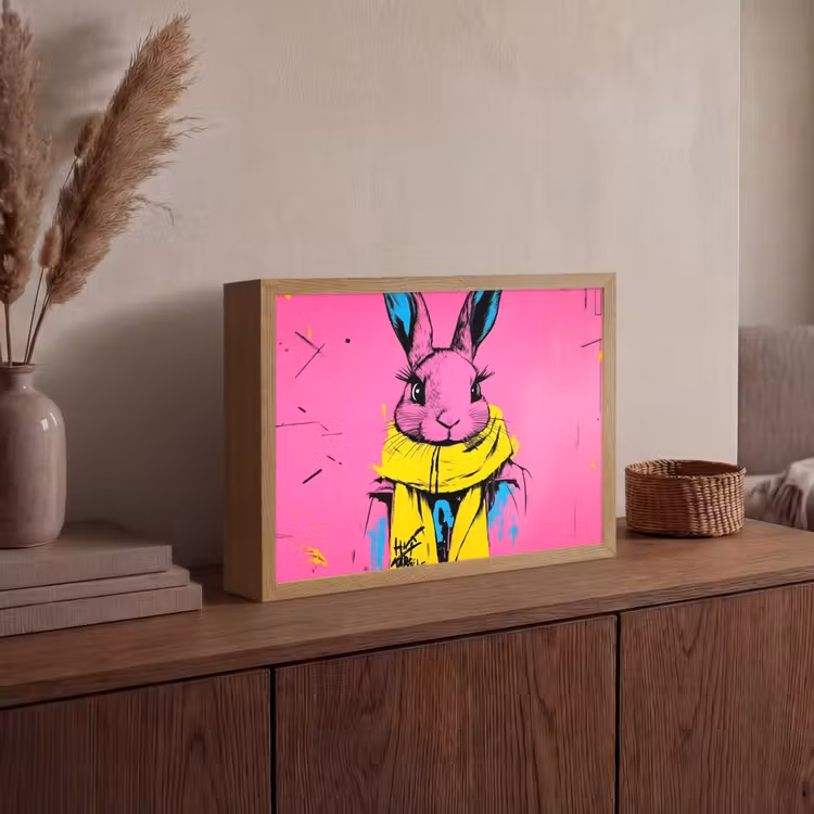 Konijn - Felroze - Sjaal - Abstract Light Box met batterij (Wandlamp) middel -sfeer2