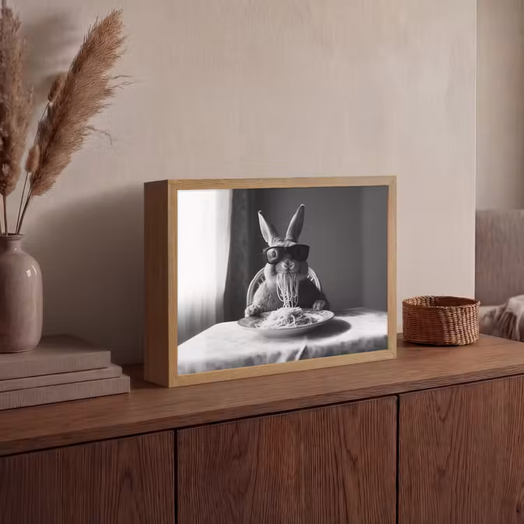 Konijn - Bunny - Zonnebril - Tafelkleed - Pasta - Schattig Light Box met batterij (Wandlamp) middel -sfeer2