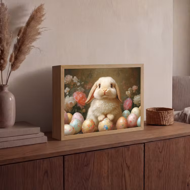 Konijn - Paaseieren - Stilleven Light Box met batterij (Wandlamp) middel -sfeer2