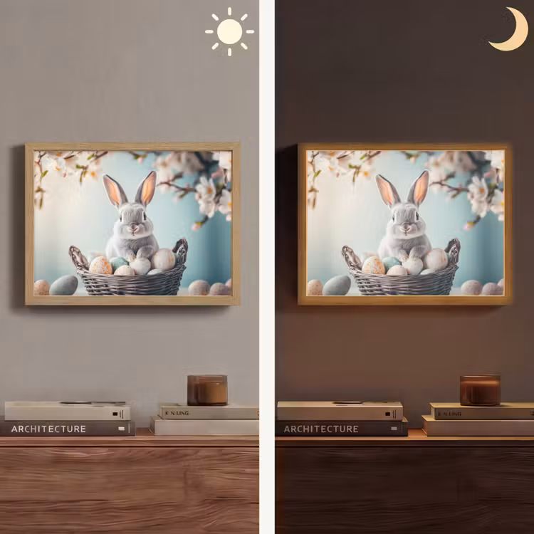 Konijn - Eieren - Mand Light Box met batterij (Wandlamp) middel -sfeer3