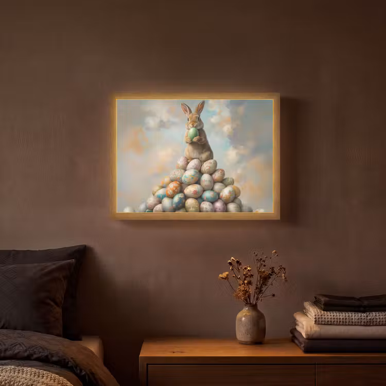 Konijn - Eieren - Kleurrijk Light Box met batterij (Wandlamp) middel -sfeer4