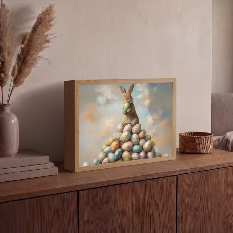 Konijn - Eieren - Kleurrijk Light Box met batterij (Wandlamp) middel -sfeer2
