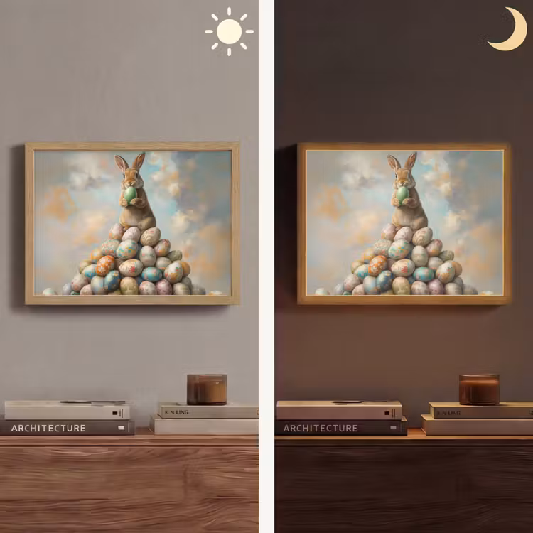 Konijn - Eieren - Kleurrijk Light Box met batterij (Wandlamp) middel -sfeer3