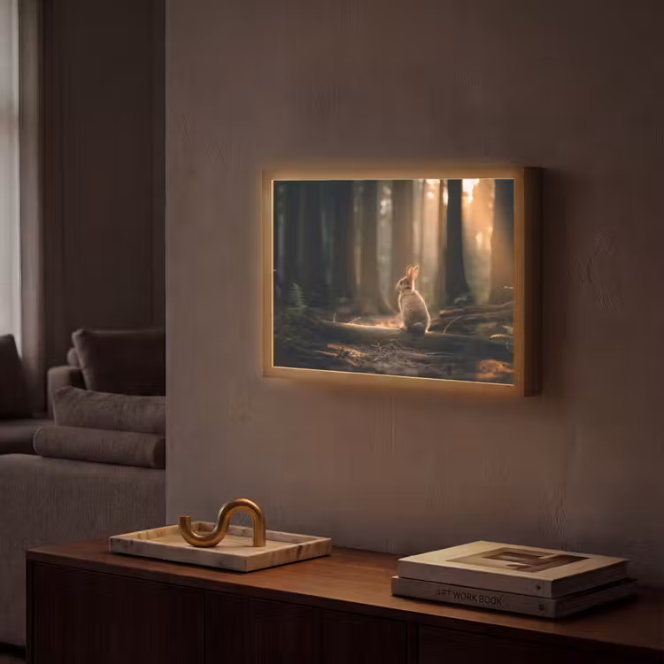 Konijn - Bos - Zonnestralen Light Box met batterij (Wandlamp) middel -sfeer1