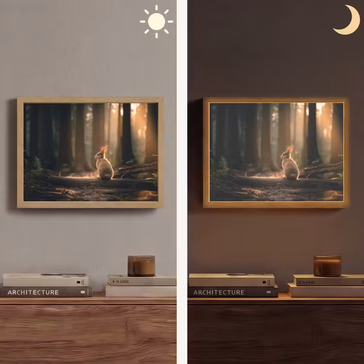 Konijn - Bos - Zonnestralen Light Box met batterij (Wandlamp) middel -sfeer3