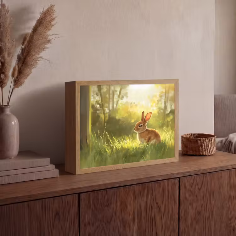 Konijn - Zonlicht - Bos Light Box met batterij (Wandlamp) middel -sfeer2