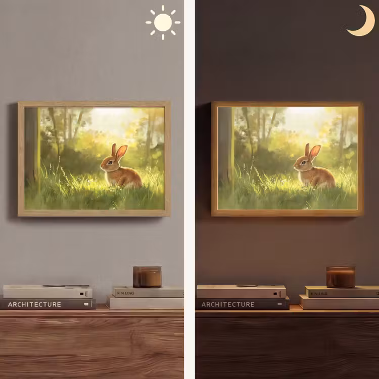 Konijn - Zonlicht - Bos Light Box met batterij (Wandlamp) middel -sfeer3