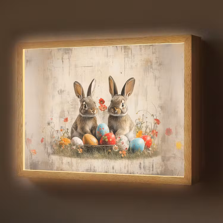 Konijnen - Bloemen - Eieren Light Box met batterij (Wandlamp) middel -z3d_website