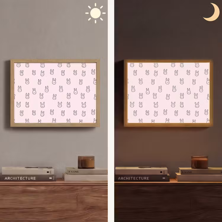 Konijnen - Minimalistisch - Roze Light Box met batterij (Wandlamp) middel 907 -sfeer3
