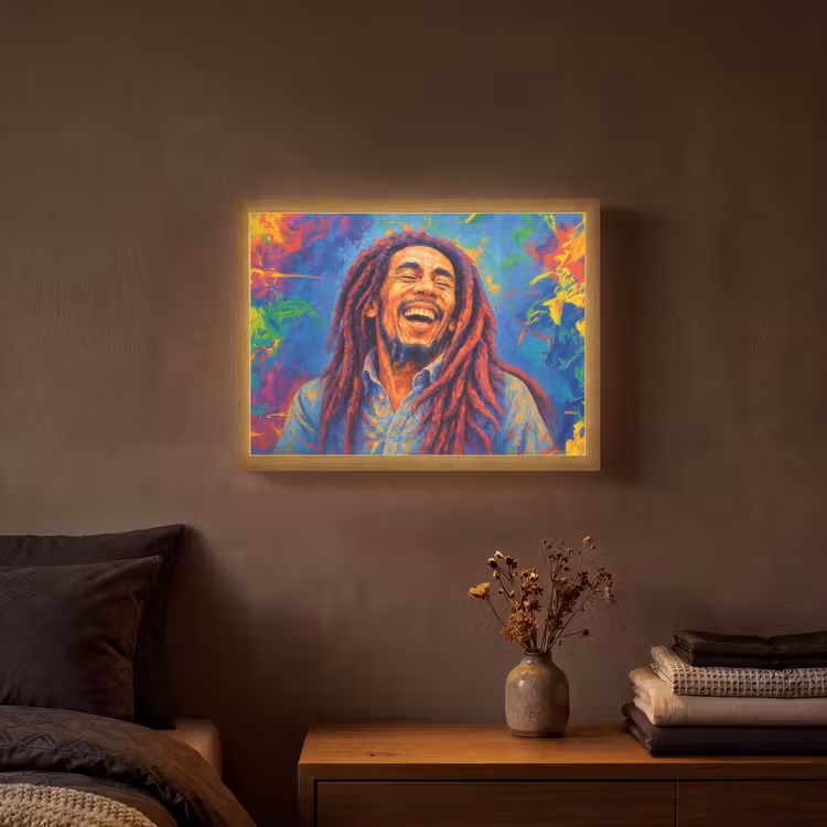 Regenboogkleuren - Man - schilderij Light Box met batterij (Wandlamp) middel -sfeer4