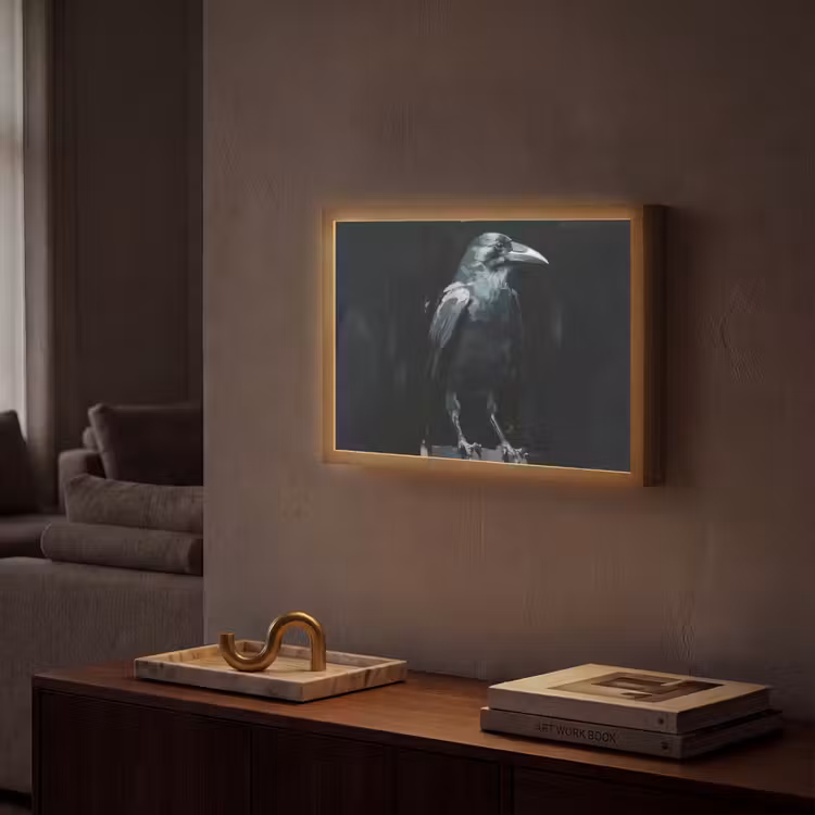 Raaf - Vogels - Zwart Light Box met batterij (Wandlamp) middel -sfeer1