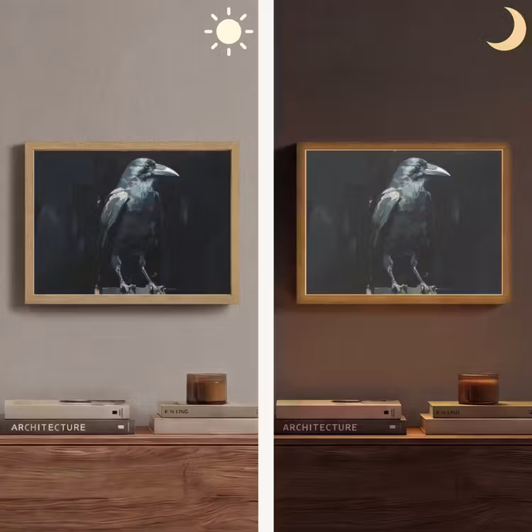 Raaf - Vogels - Zwart Light Box met batterij (Wandlamp) middel -sfeer3