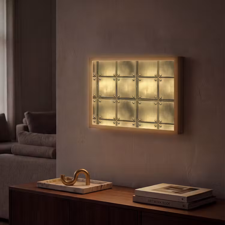Platen - Industrieel - Stoer - Goud Light Box met batterij (Wandlamp) middel 907 -sfeer1