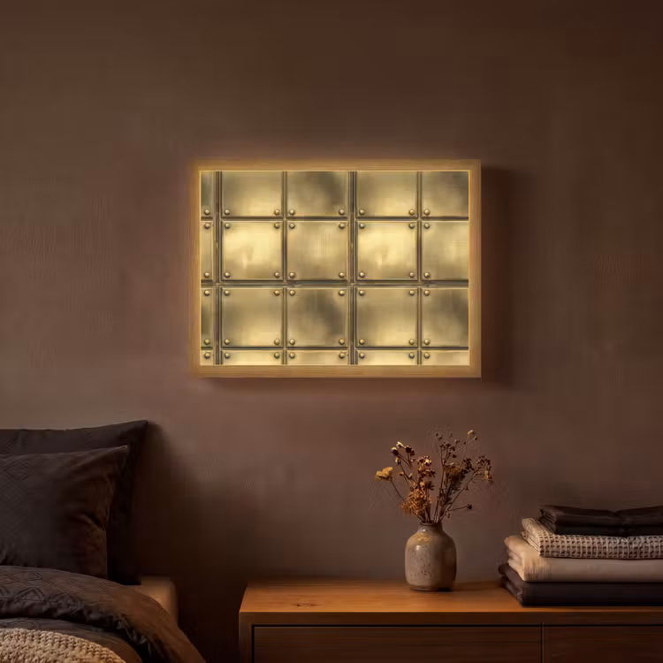 Platen - Industrieel - Stoer - Goud Light Box met batterij (Wandlamp) middel 907 -sfeer4