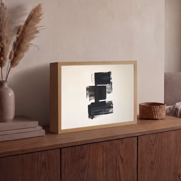 Rechthoeken - Penseelstreken - Abstract - Zwart Light Box met batterij (Wandlamp) middel -sfeer2