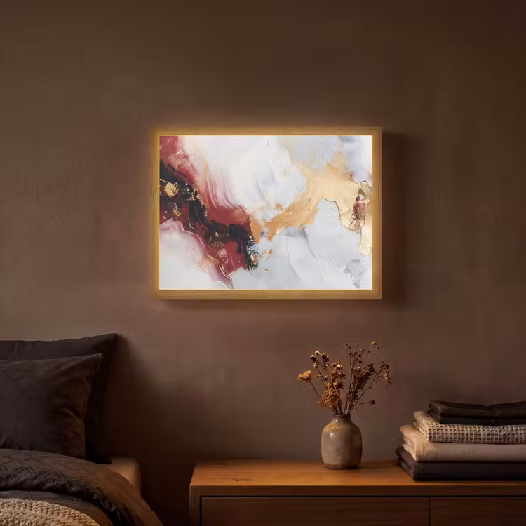 Rood - Abstract - Goud - Modern Light Box met batterij (Wandlamp) middel -sfeer4