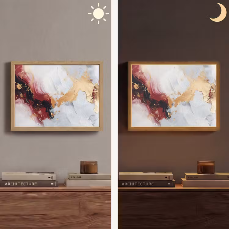 Rood - Abstract - Goud - Modern Light Box met batterij (Wandlamp) middel -sfeer3