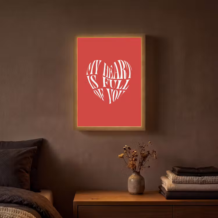 Rood - Hart- Tekst - Valentijn Light Box met batterij (Wandlamp) middel -sfeer4