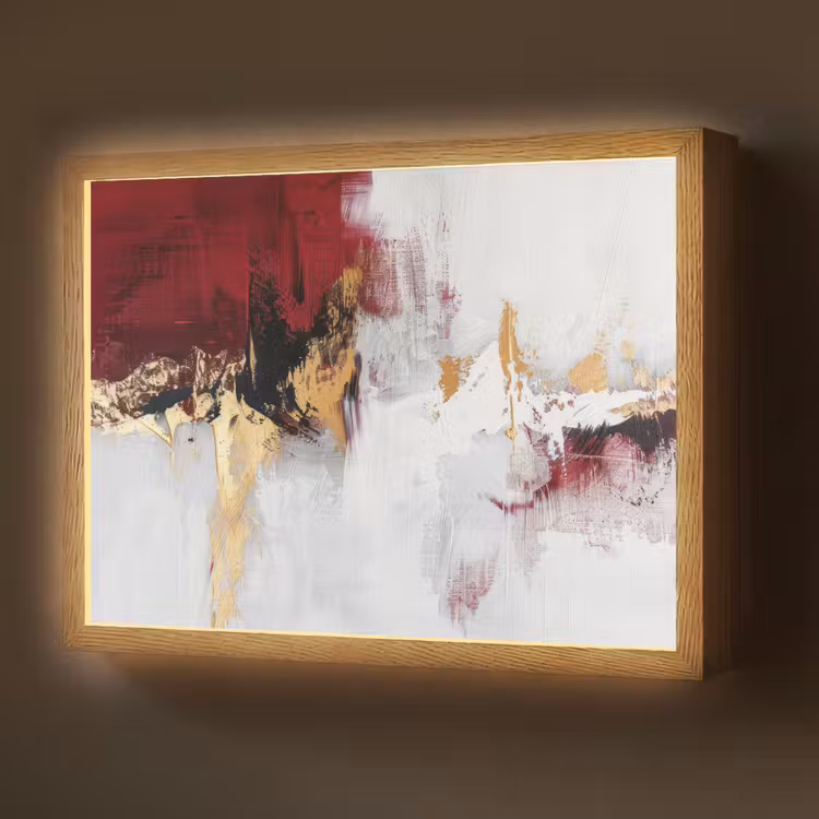 Rood - Marmer - Abstract - Goud - Modern Light Box met batterij (Wandlamp) middel -z3d_website