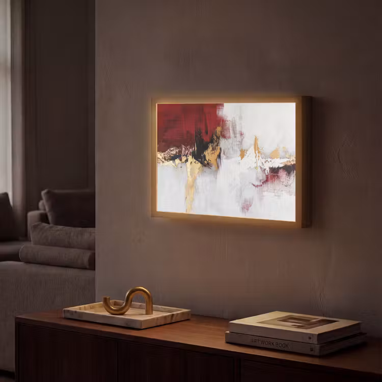 Rood - Marmer - Abstract - Goud - Modern Light Box met batterij (Wandlamp) middel -sfeer1