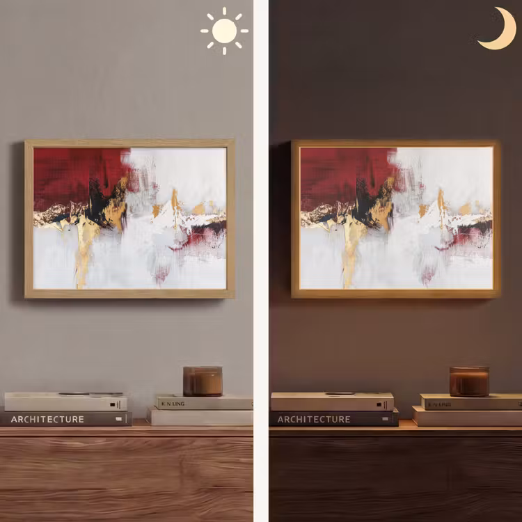 Rood - Marmer - Abstract - Goud - Modern Light Box met batterij (Wandlamp) middel -sfeer3