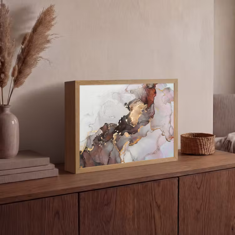 Rood - Marmer - Goud Light Box met batterij (Wandlamp) middel -sfeer2