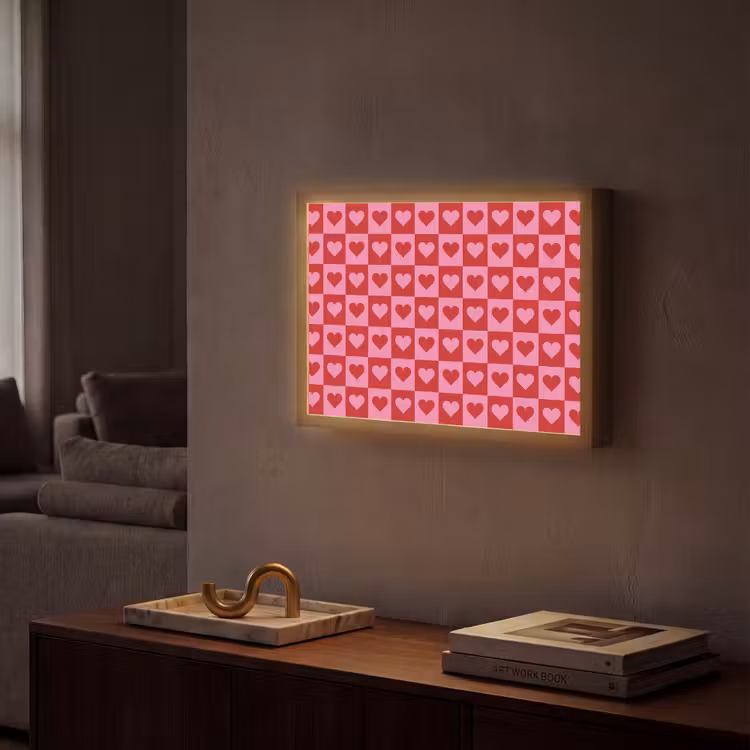 Rood - Roze - Schaakbord - Valentijn Light Box met batterij (Wandlamp) middel -sfeer1