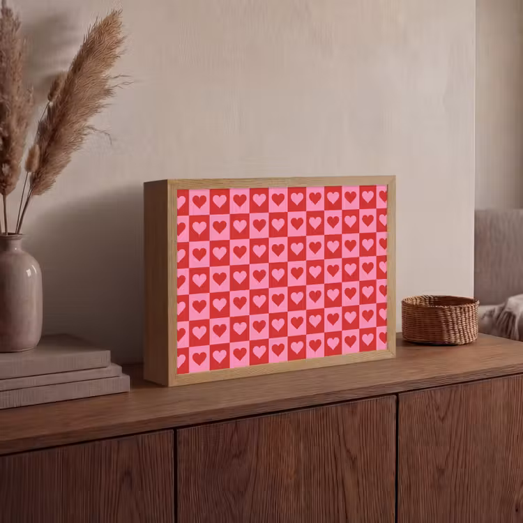 Rood - Roze - Schaakbord - Valentijn Light Box met batterij (Wandlamp) middel -sfeer2