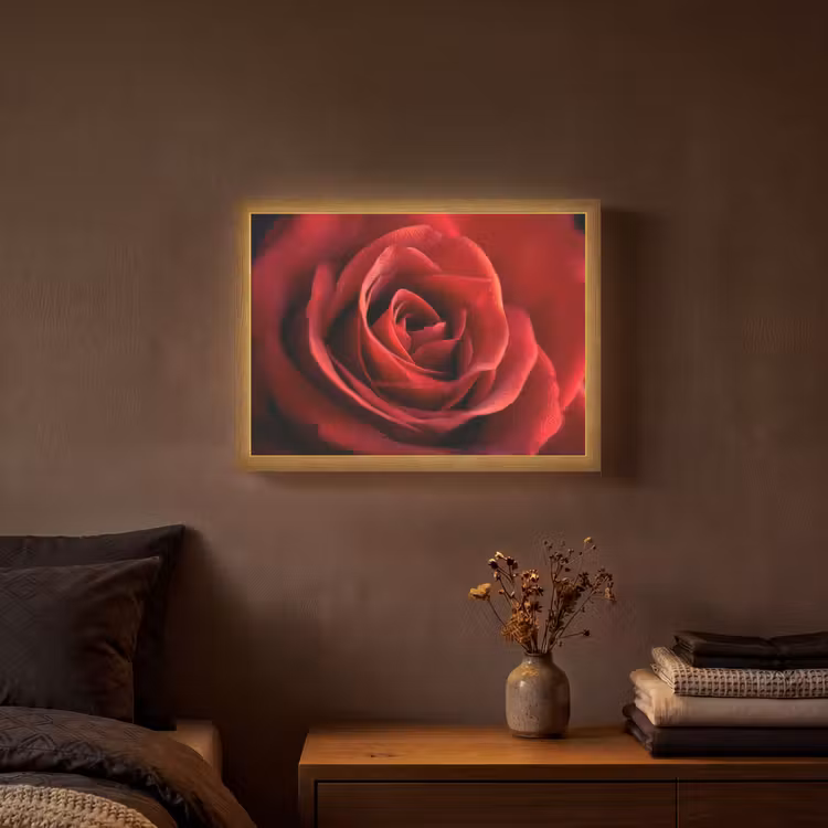 Rood - Roos - Romantisch Light Box met batterij (Wandlamp) middel -sfeer4