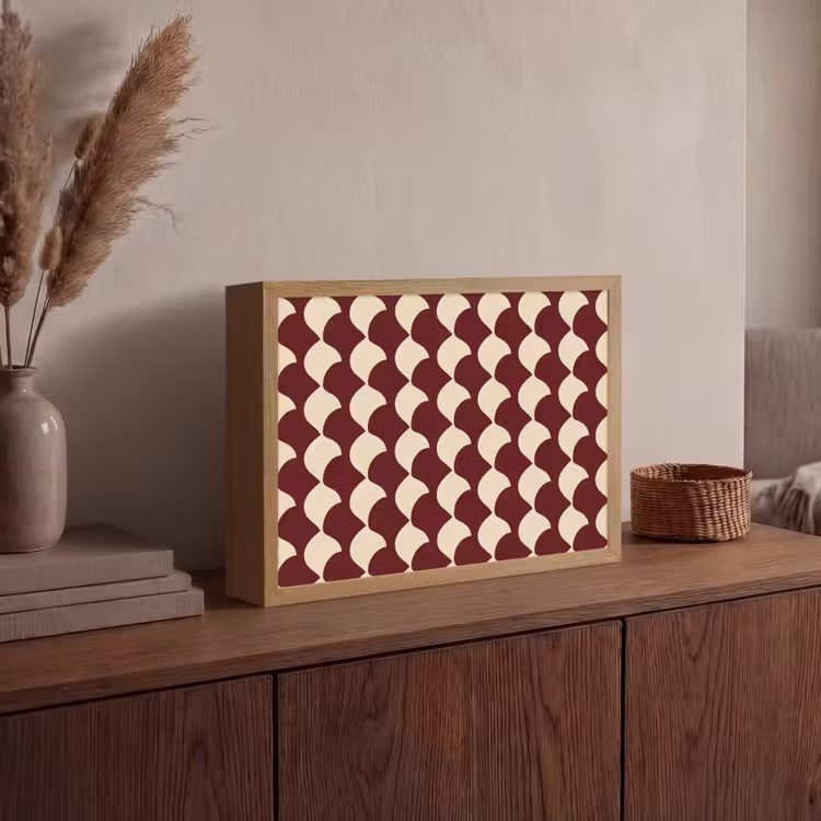 Rood - Tegelpatroon - Crème Light Box met batterij (Wandlamp) middel 907 -sfeer2