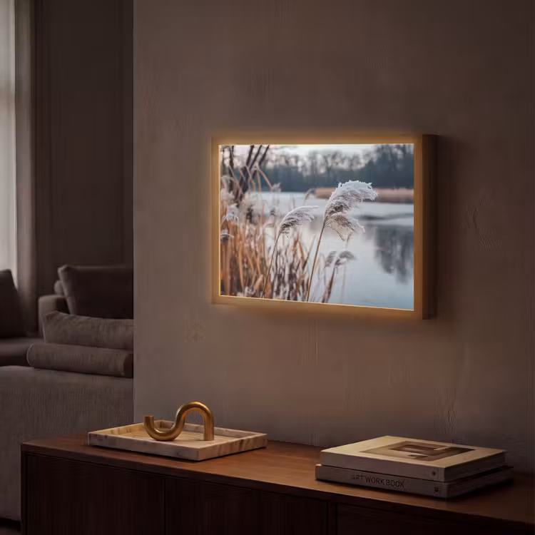 Riet - Gras - Natuur - Winter - Meer Light Box met batterij (Wandlamp) middel -sfeer1