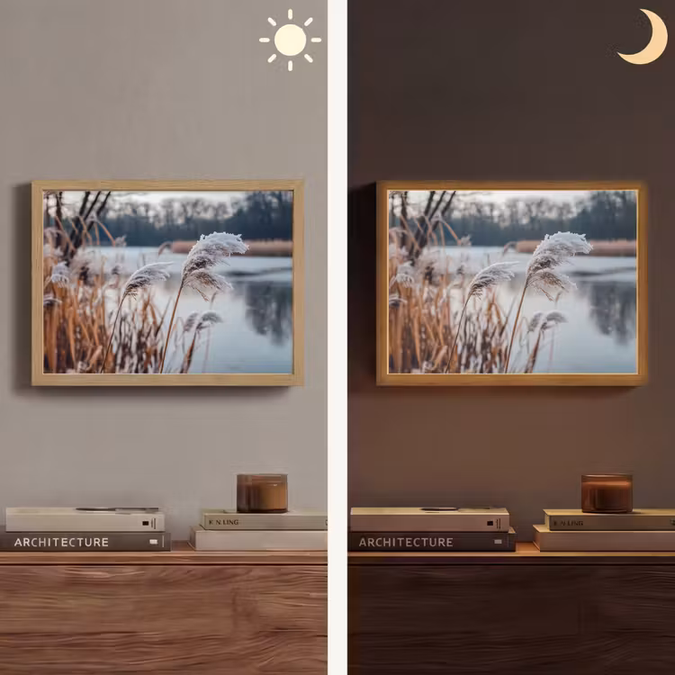 Riet - Gras - Natuur - Winter - Meer Light Box met batterij (Wandlamp) middel -sfeer3