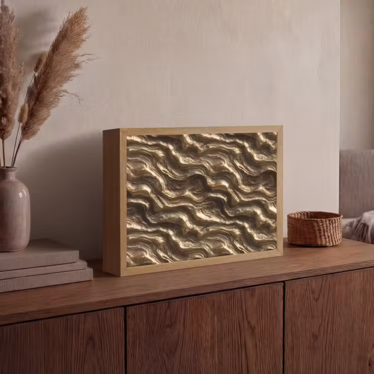 Reliëf - Golven - Abstract - Bronsgoud Light Box met batterij (Wandlamp) middel 907 -sfeer2