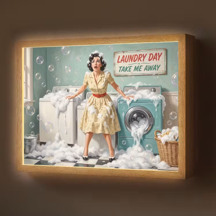 Retro - Blauw - Vrouw Light Box met batterij (Wandlamp) middel -z3d_website