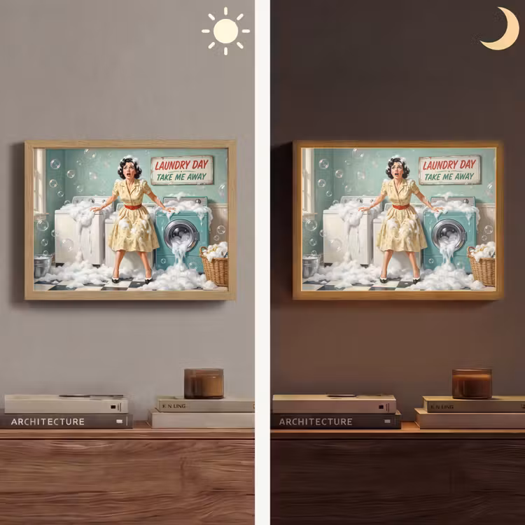 Retro - Blauw - Vrouw Light Box met batterij (Wandlamp) middel -sfeer3