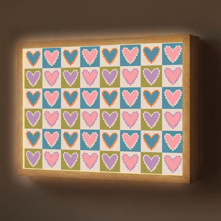 Retro - Kleuren - Patroon - Hartjes Light Box met batterij (Wandlamp) middel 907 -z3d_website
