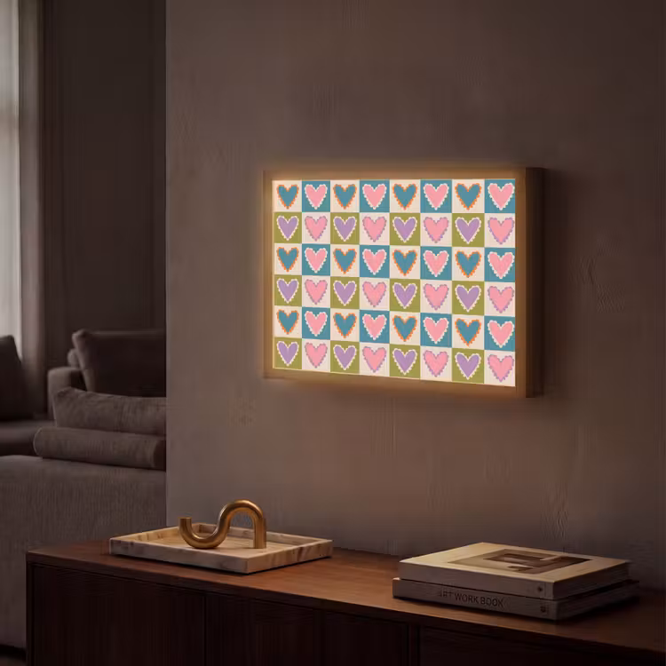 Retro - Kleuren - Patroon - Hartjes Light Box met batterij (Wandlamp) middel 907 -sfeer1