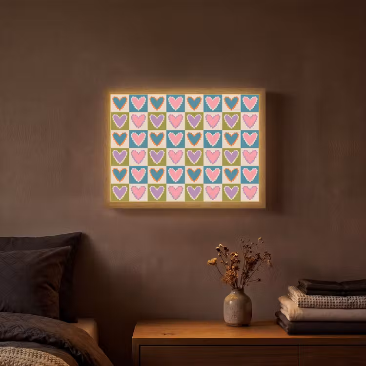 Retro - Kleuren - Patroon - Hartjes Light Box met batterij (Wandlamp) middel 907 -sfeer4