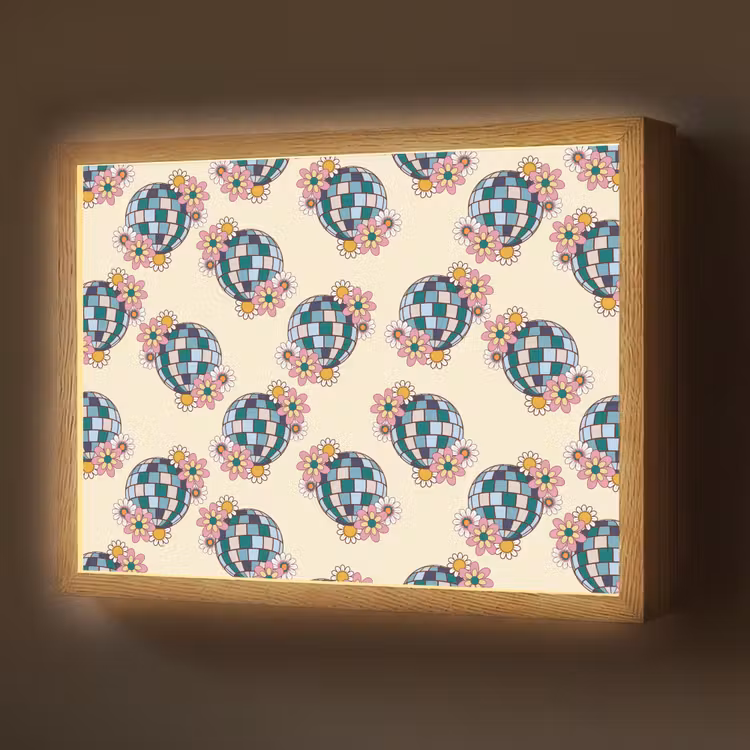 Retro - Disco - Bloemen - Discobal Light Box met batterij (Wandlamp) middel 907 -z3d_website